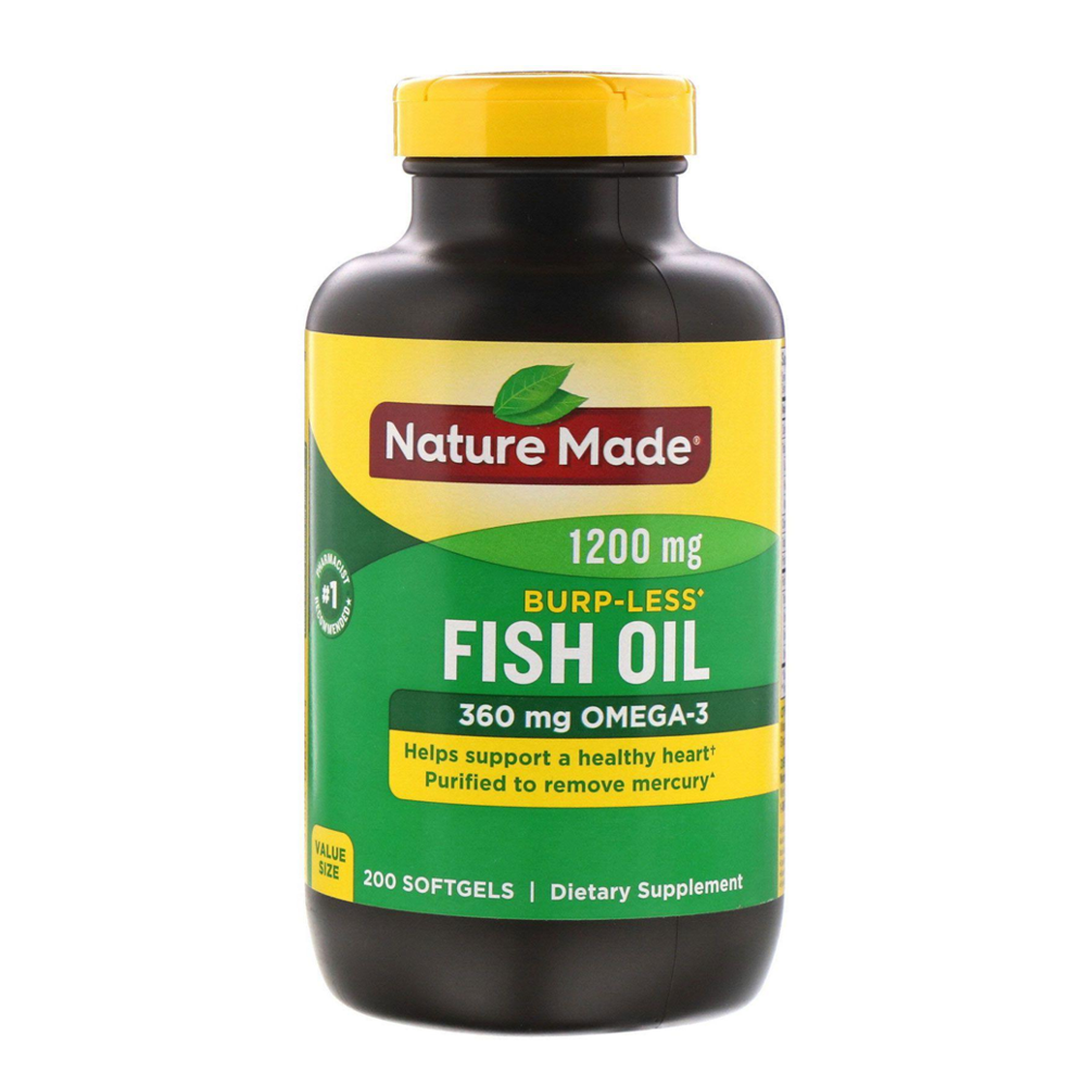 Nature Made Burp Less Fish Oil 1200mg 360mg Omega 3 200 Softgels