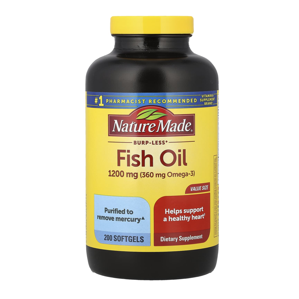 Nature Made Burp Less Fish Oil 1200mg 360mg Omega 3 200 Softgels