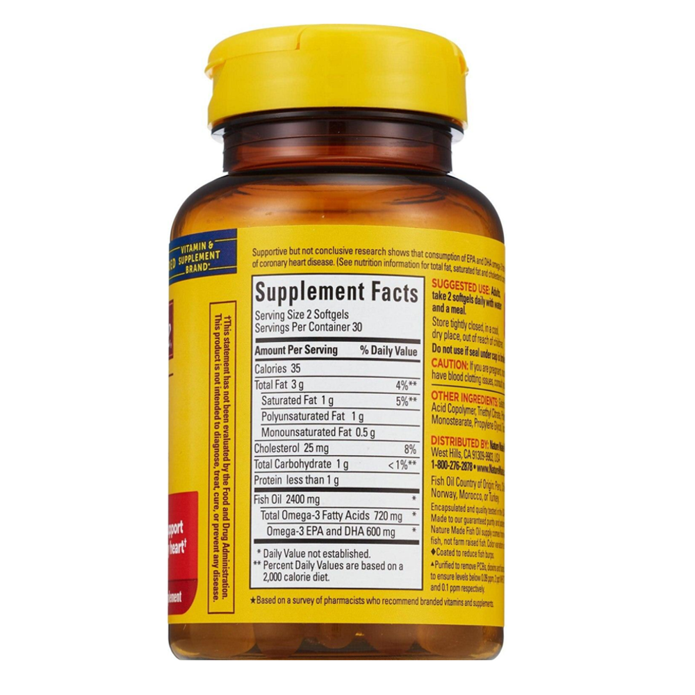 Nature Made Burp Less Fish Oil 1200mg 360mg Omega 3 200 Softgels